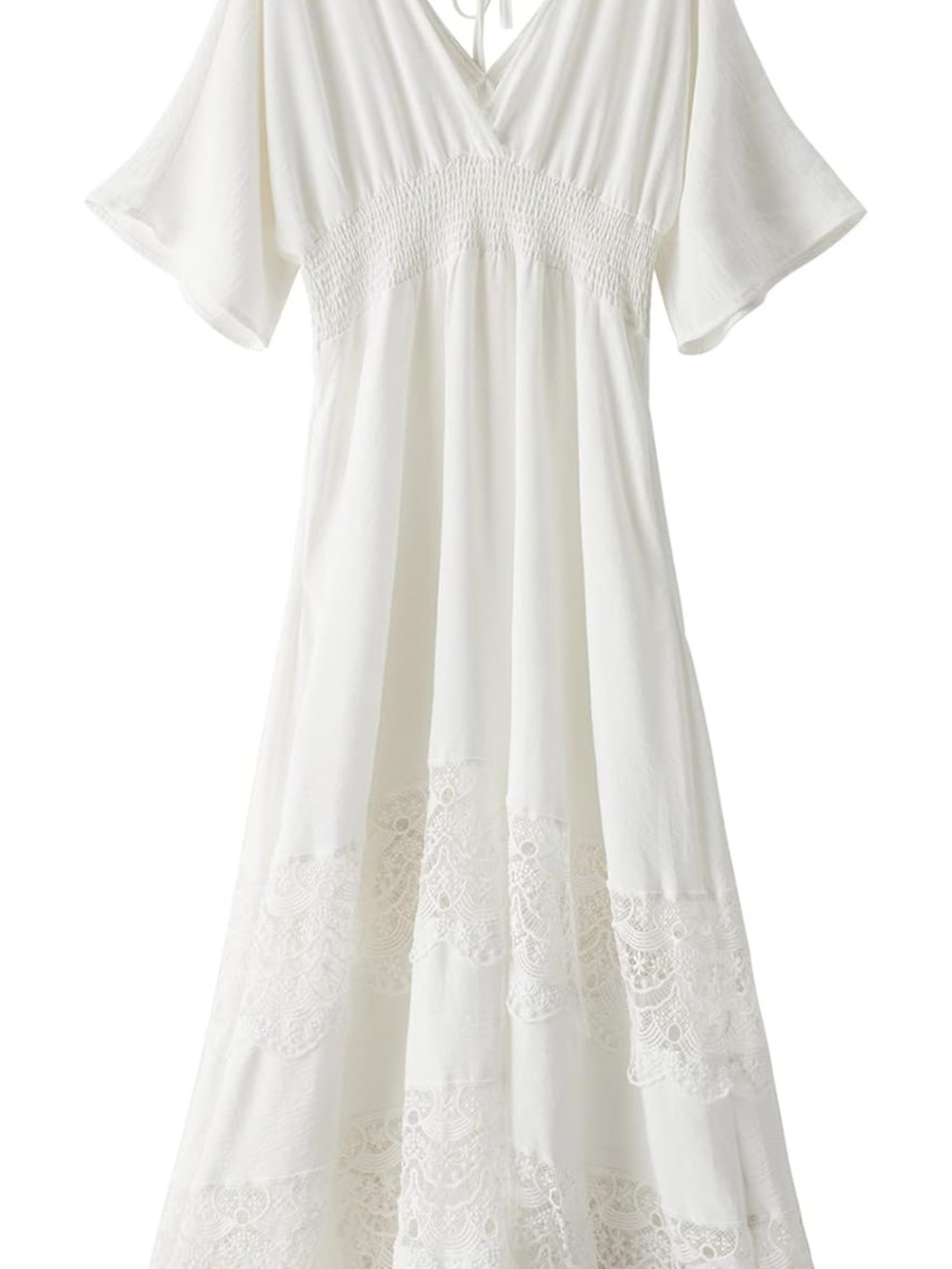 Women's White Lace-Trim Boho Maxi dress
